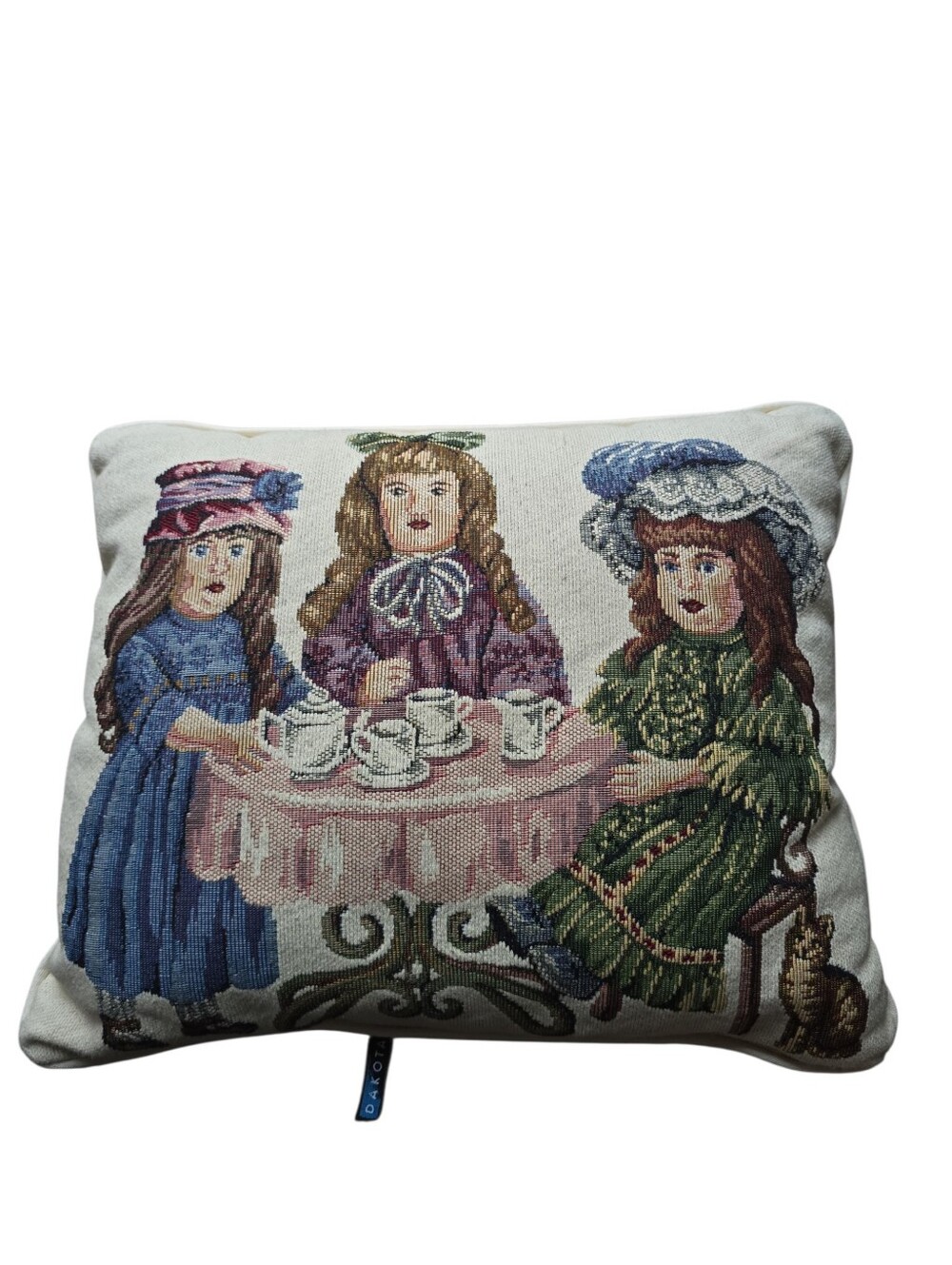 Vintage Dakotah Victorian Doll Tea Party Tapestry Pillow Cottagecore